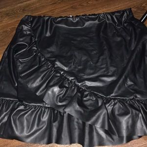 Black layered ruffle leather skirt